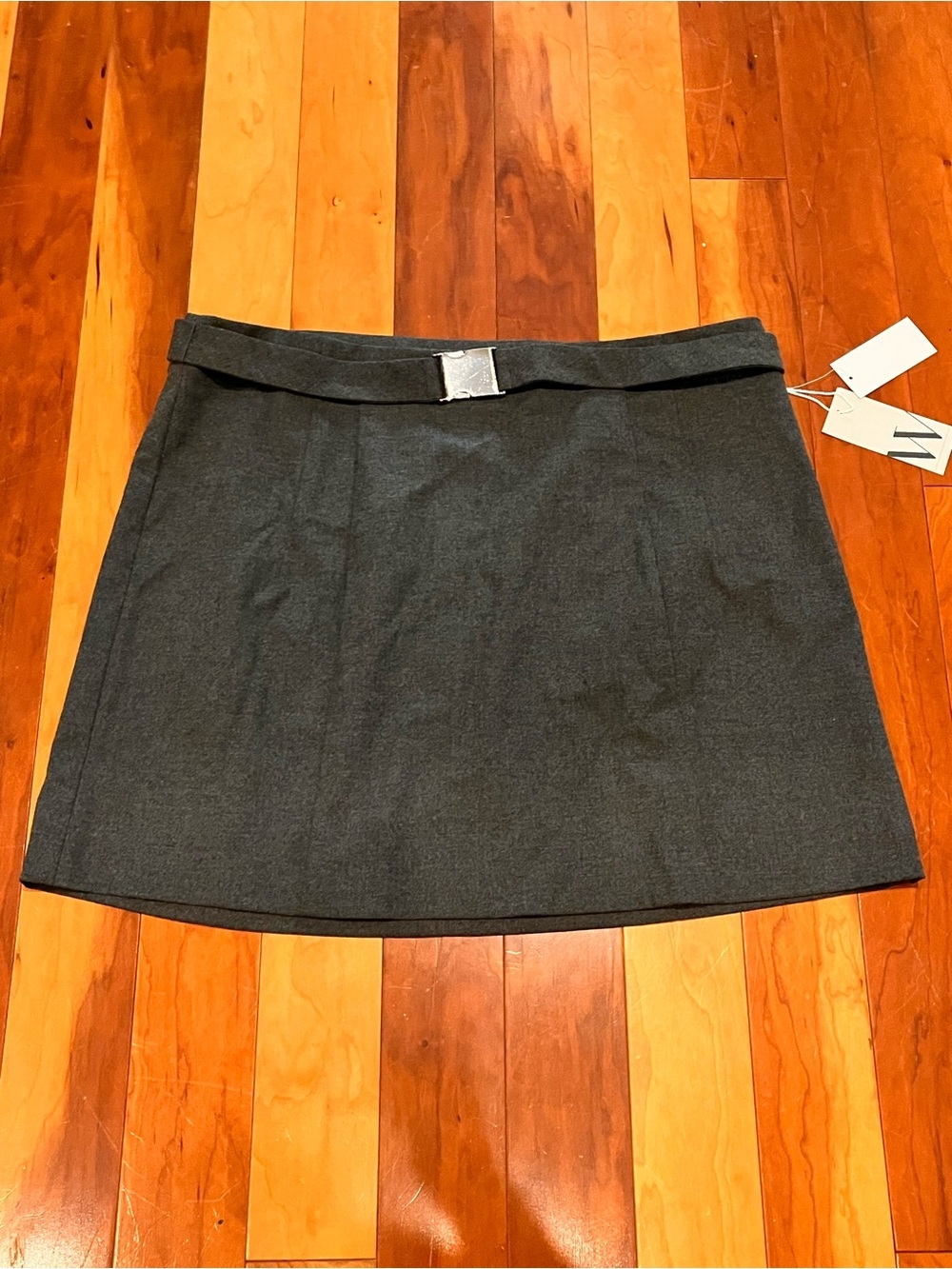 NWT Worthington XL Charcoal Mini Skirt Silver Buckle Belt Career Professional